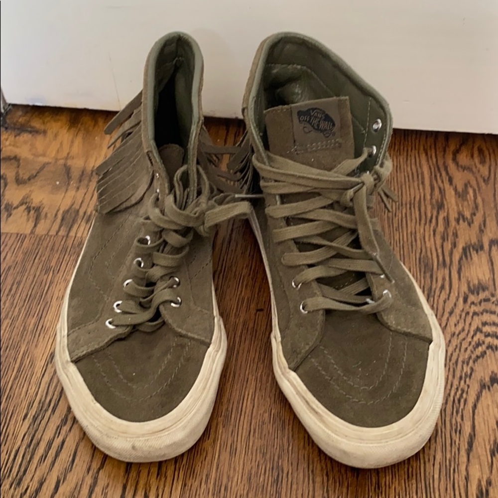 Green suede vans with fringe